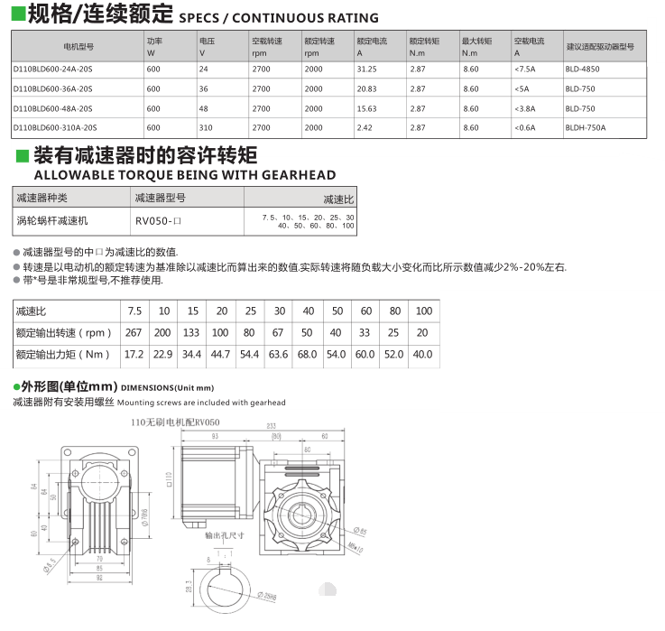 600W無刷電機規(guī)格